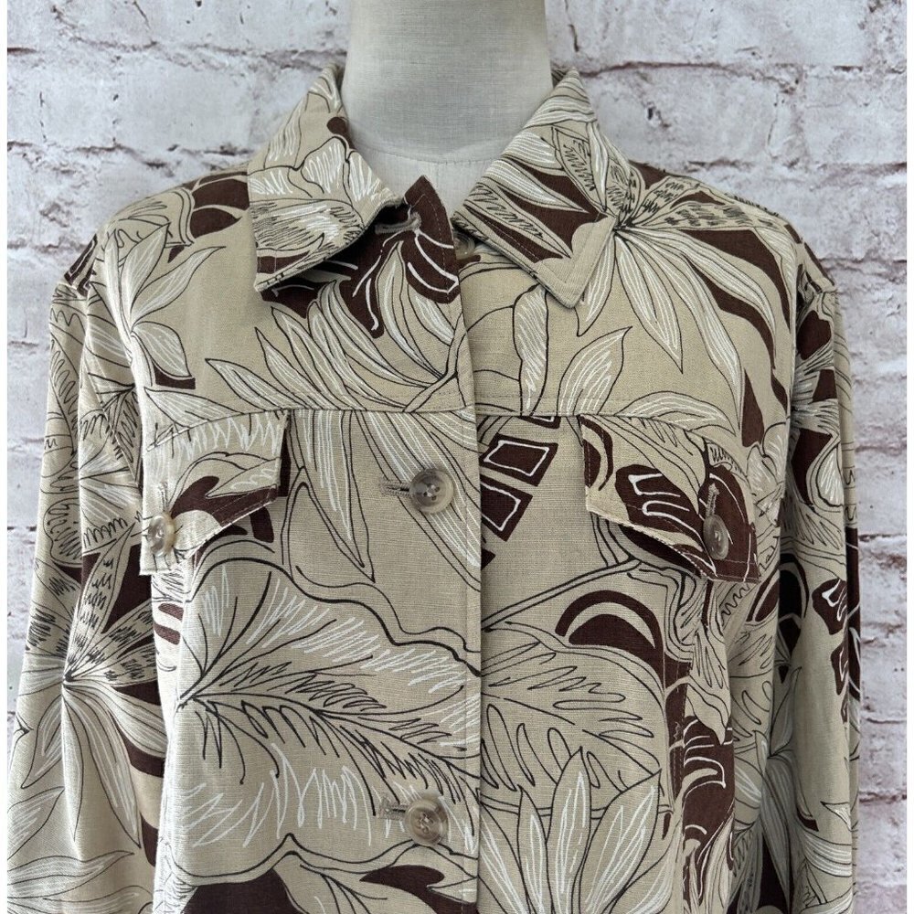 Alfred Dunner Woman Jacket Tropical Floral Button Front Brown Tan Size 16W NEW